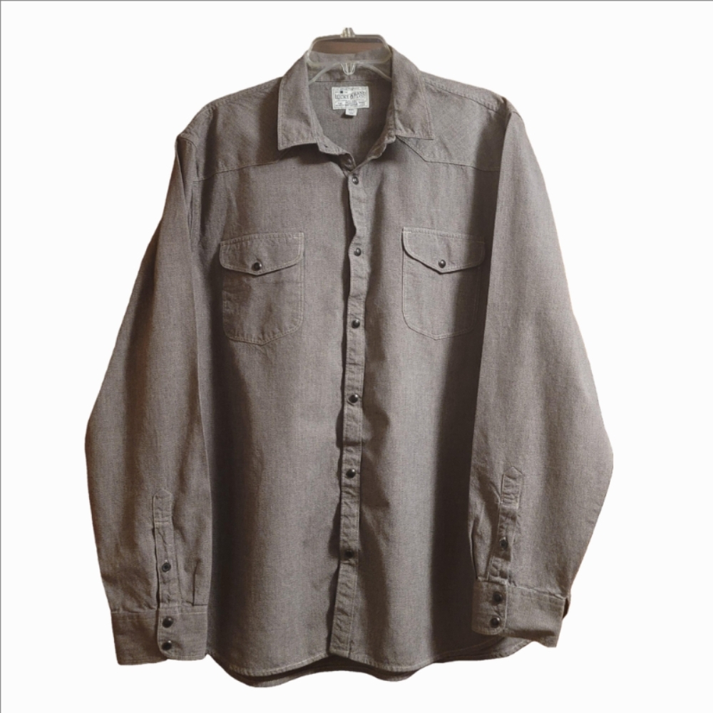 Lucky Brand shirt western yokes long sleeves black snaps chest pockets mens XXL